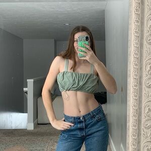 Daily Drills Sage Green Ruched Cropped Bubble Bra